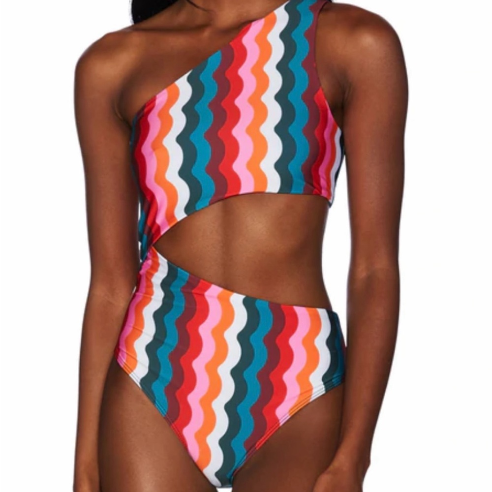 Beach Riot Multicolor Wave One-Shoulder Swimsuit